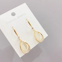 wholesale silver plated three dimensional geometric opal rhinestone earrings korean trendy stud simple jewelry