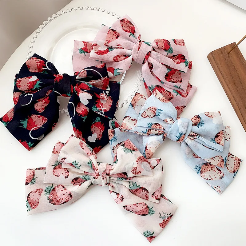 

Bow Hairpins Chiffon Three Layers Bow Barrettes Oversized Hair Clip Strawberry Hairgrips Spring Hair Clip Butterfly Headdress