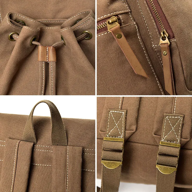 

Fashion Travel Drawstring Backpacks Men Large Capacity Canvas Laptop School Back Pack Bags Vintage Outdoor Shoulder Bagpack B021