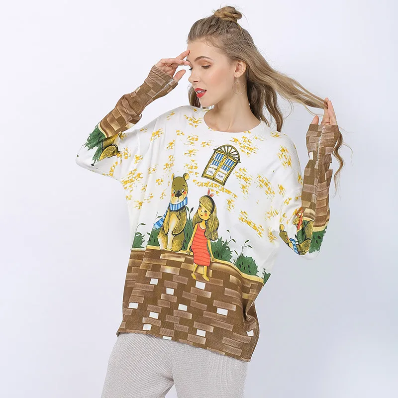 Женские пуловеры с круглым вырезом зимние вязаные джемперы принтом милого