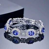 fashion trendy silver color women bracelet inlaid with oval imitated sapphires gemstone bracelet lady party wholesale fine gift