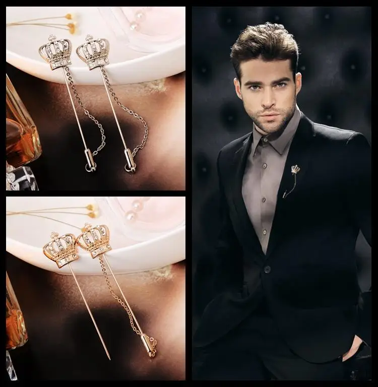 Брошь с кристаллами Классическая модная мужская брошь в виде верха
