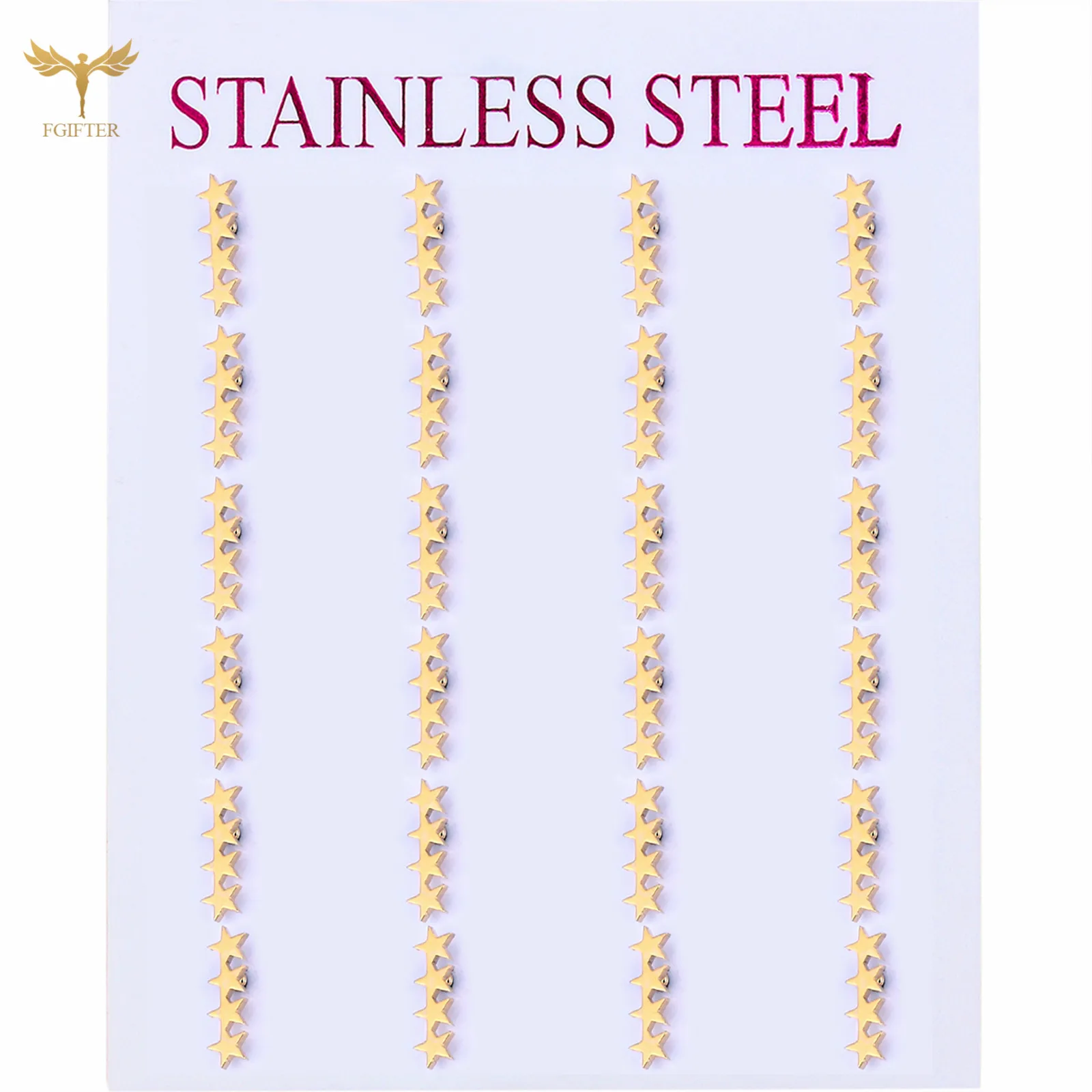 

New Statement Women's Earrings Vertical Four Mini Star Stud Earrings Golden Stainless Steel Accessories Girl Gift Jewellry