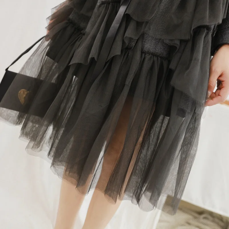 

Big Swing Mesh Patchwork Black Blazer Dress Women with Sashes Modis Christmas Dresses Women Cake Style Sweet Gray Formal Dress