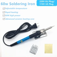 adjustable temperature electric soldering iron 220v 110v 60w 80w welding solder rework station heat pencil tips repair tool