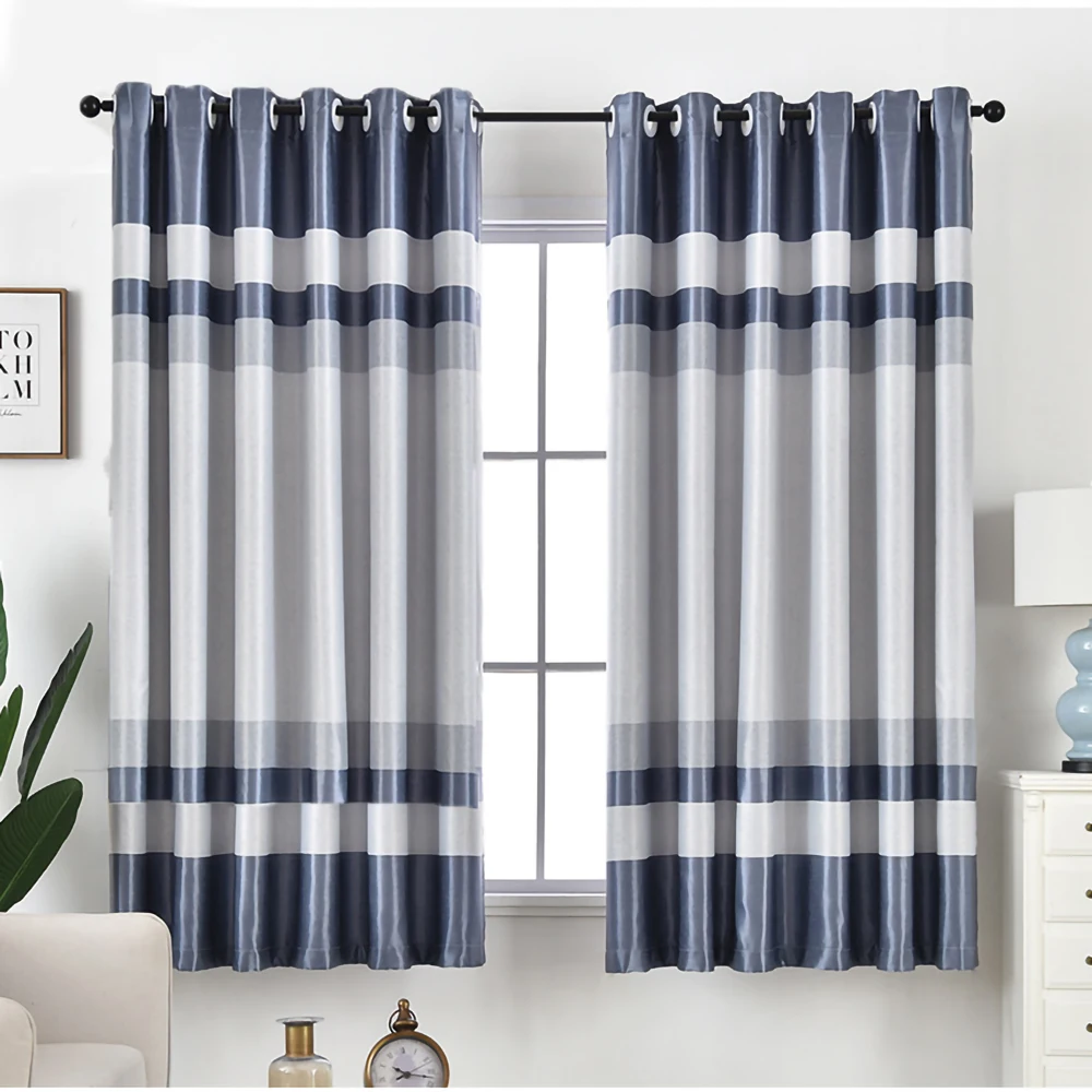 

European Blackout Curtains For Living Room Striped Print Soft High Quality Washable Finished Custom Windows Curtains