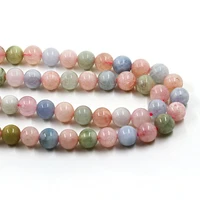 natural smooth morganite stone beads top quality 6 8 10mm loose round pink colorful precious gem for making bracelet jewelry