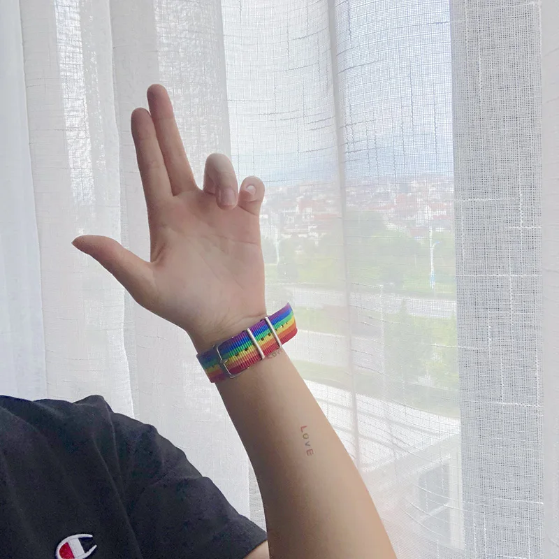Гц 2020 крутой парень панк Радуга холщовый Браслет Регулируемый Хип хоп нейлоновый