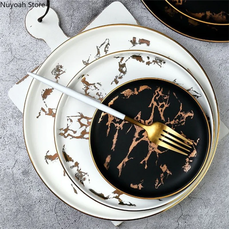 

Керамический Мраморный поднос в скандинавском стиле, 10 дюймов, Золотая тарелка, Высококачественная Западная тарелка, 8-дюймовая тарелка для...