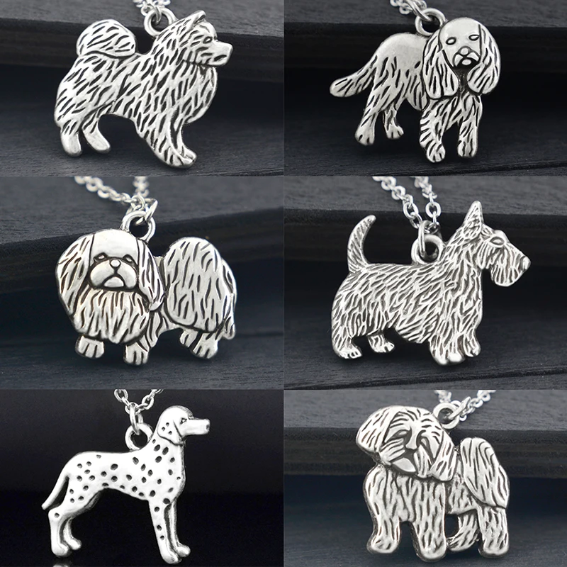 6 Style Vintage Dalmatian &amp Scottish Terrier Pekingese Dog Pendant Necklaces For Women Girls Gift Cute Animal Puppy Collar | Украшения и
