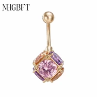 nhgbft fashion crystal ball belly button rings stainless steel body jewelry women helix piercing wholesale
