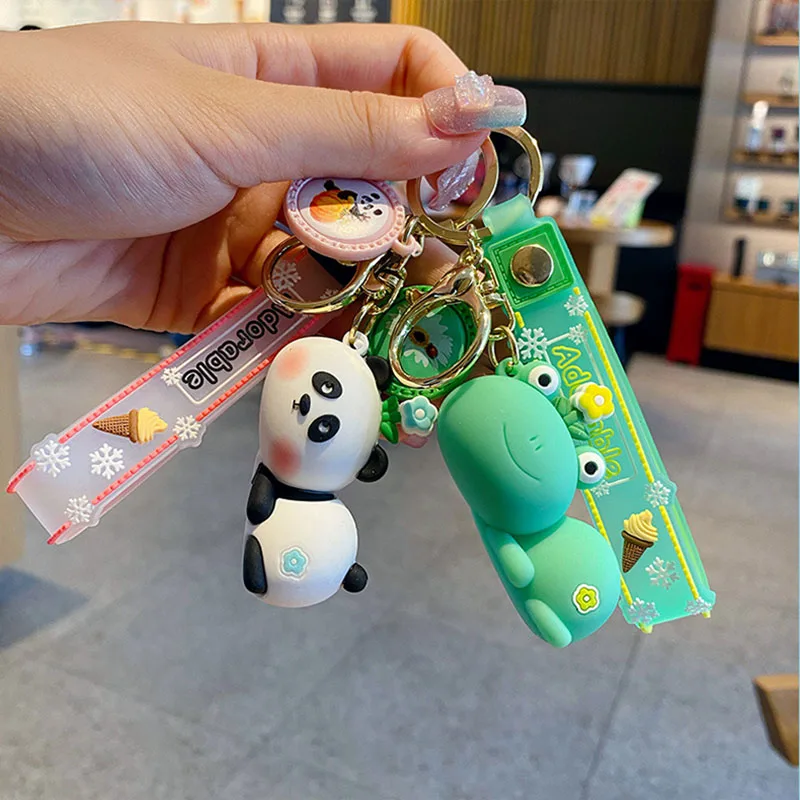 

Cartoon Lying Down Pig Duck Keychain Sleeping For Women Bag Pendent Cute Frog Panda Animal Doll Keyring Car Flower Keyfob Gifts