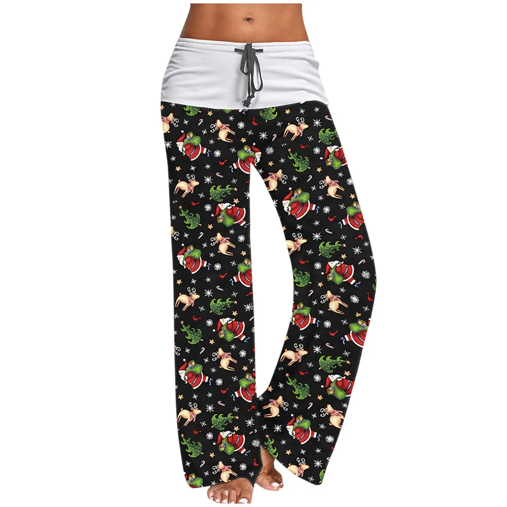 

Women's Comfy Casual Pajama Pants, Printed Drawstring Wide Leg Palazzo Lounge Pants