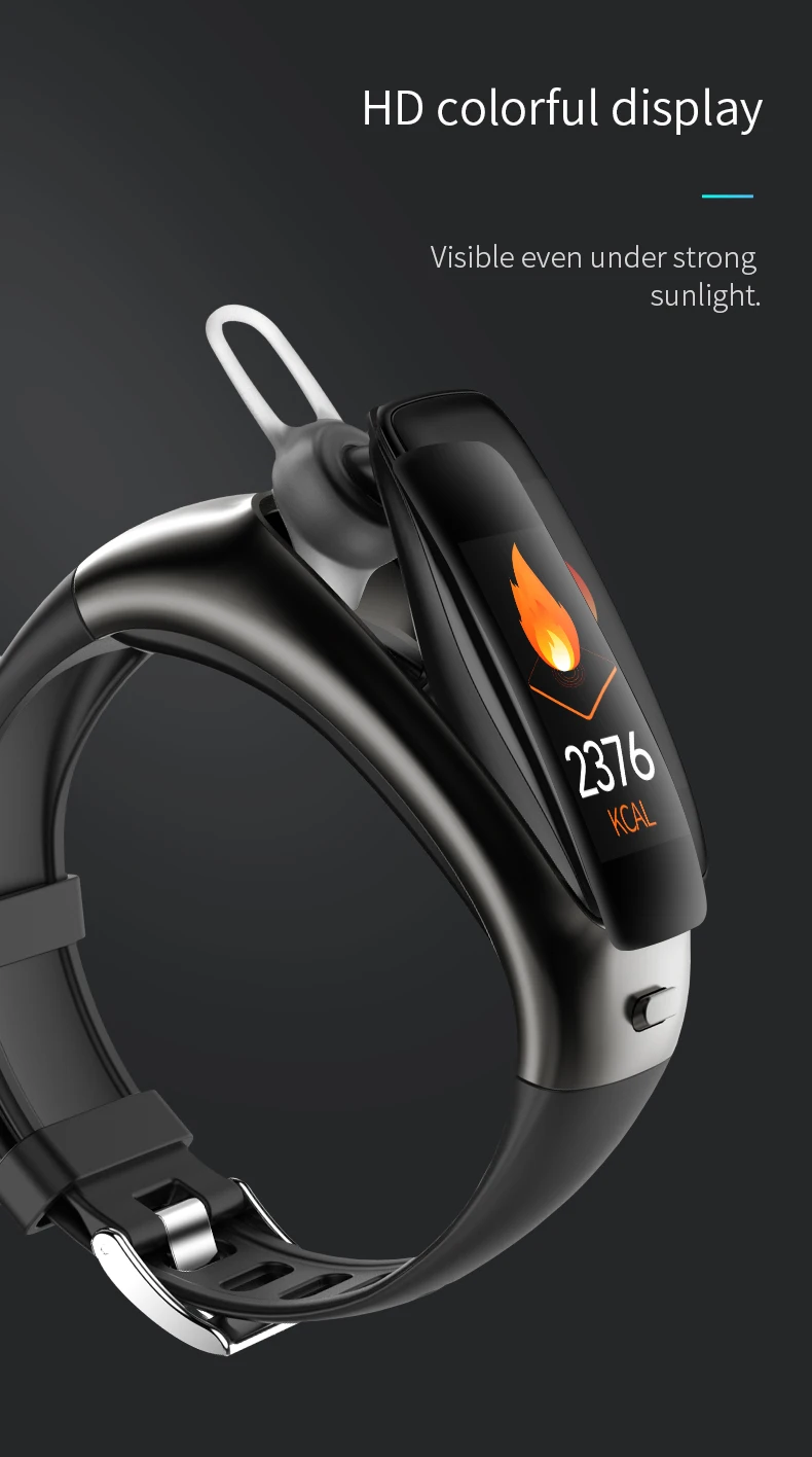 TB02 Bluetooth наушники умный браслет 2 в 1 шумоподавление с микрофоном 0,9" пульсометр кровяное давление смарт-браслет музыкальные гарнитуры