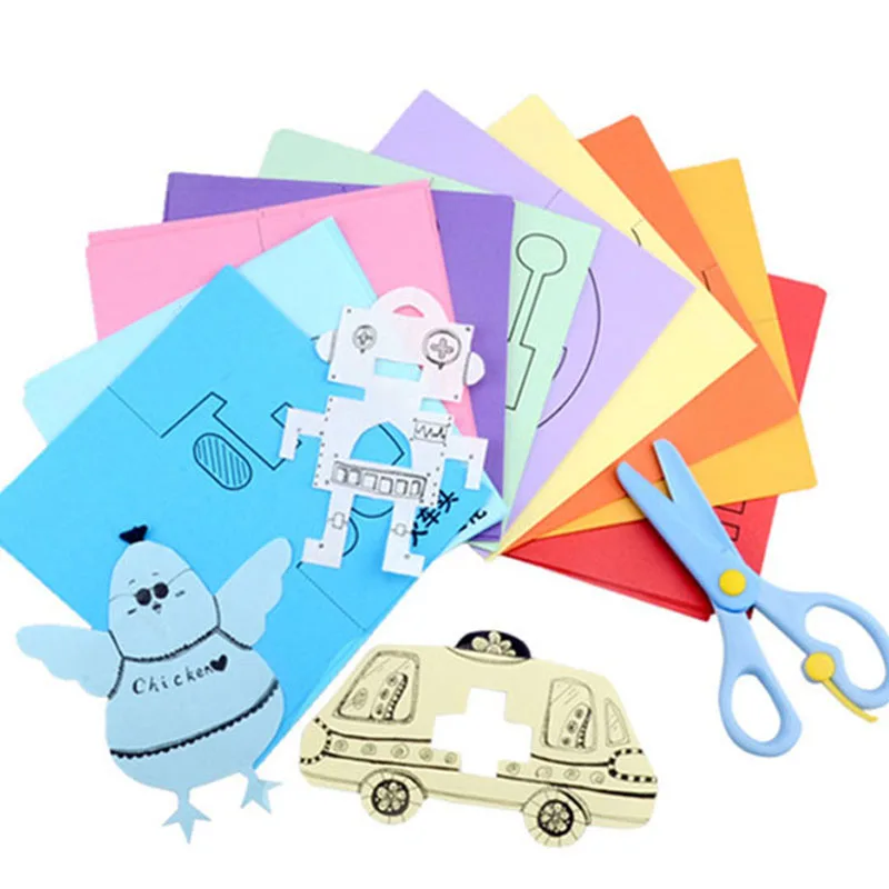 

New Infant Kids DIY Handmade Color Paper Cut Toy with Scissors Child Early Educational Learning Zoo Animal Manual Paper-cut Toy