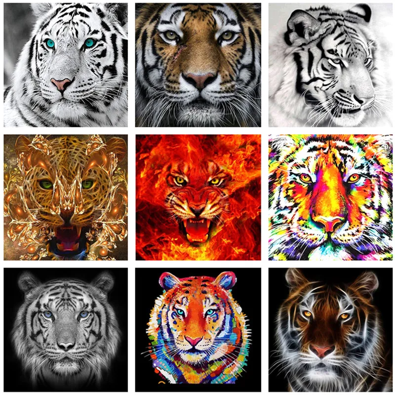 DIY 5D Diamond Painting By Number Kits Black White Tiger Crystal Rhinestone Embroidery Pictures Arts Craft For Home Wall Decor|Алмазная