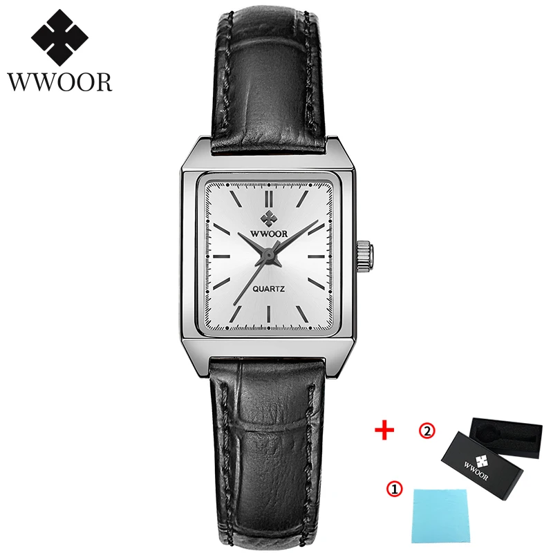 P-Black white WWOOR женские часы, простые женские кварцевые часы из нержавеющей стали, повседневные наручные часы с браслетом, подарки для женщин, маленькие часы - Цвет: P-Black white