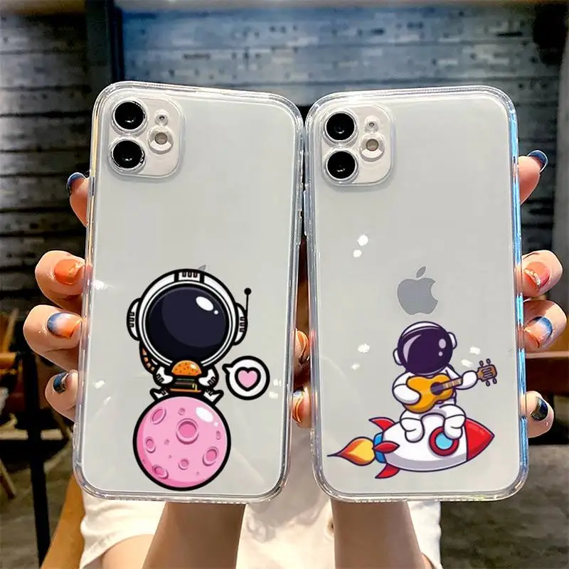 

Astronaut cartoon funny design Phone Case for iphone 11 12 13 pro mini xs max 6 6s 7 8 plus x xr transparent coque shell funda