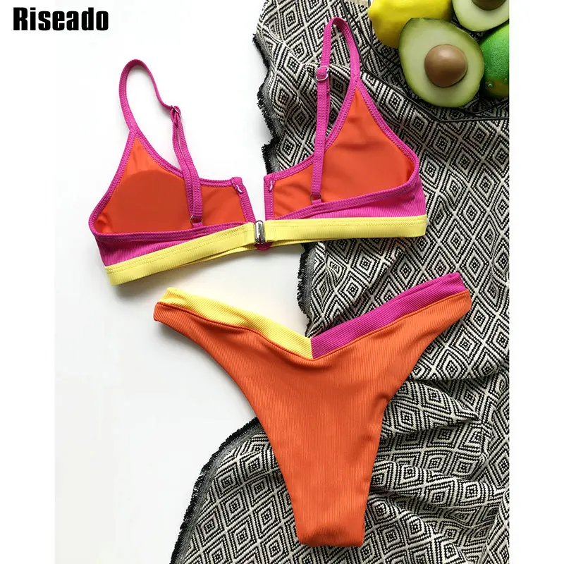 

Riseado Push Up Sexy Bikini V-neck Women's Swimsuit 2021 Patchwork Swimwear Women Bathing Suit Strap Brazilian Biquini Summer