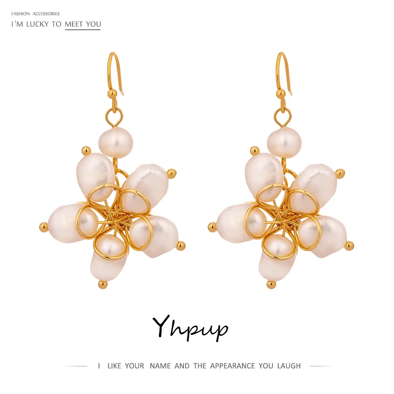 Yhpup модные изысканные серьги ручной работы с полым цветком висячие натуральным