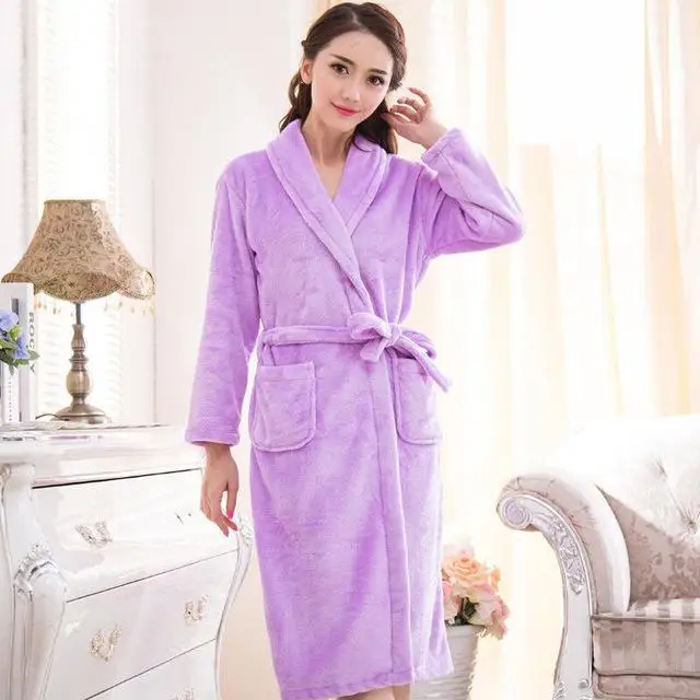 Men&women Coral Fleece Print Bow Robe Flannel Sleepwear Kimono Bathrobe Gown Winter Warm Thick Home Dressing Gown - Цвет: Women 5