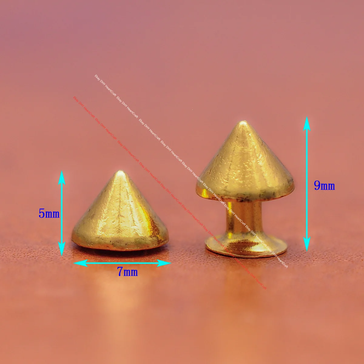 

100X 7*5mm Gold Spots Cone Metal Studs Leather craft Fasteners Bracelet Rivet Stud Bullet Spikes Concho Rivetback