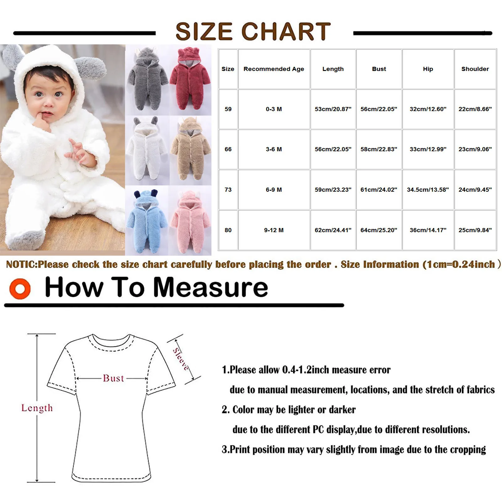Fashion Newborn Infant Baby Boys Girls Cute Solid Colors Long Sleeve Zipper Snowsuit Warm Plush Fleece Hooded Romper Jumpsuit#g4 |