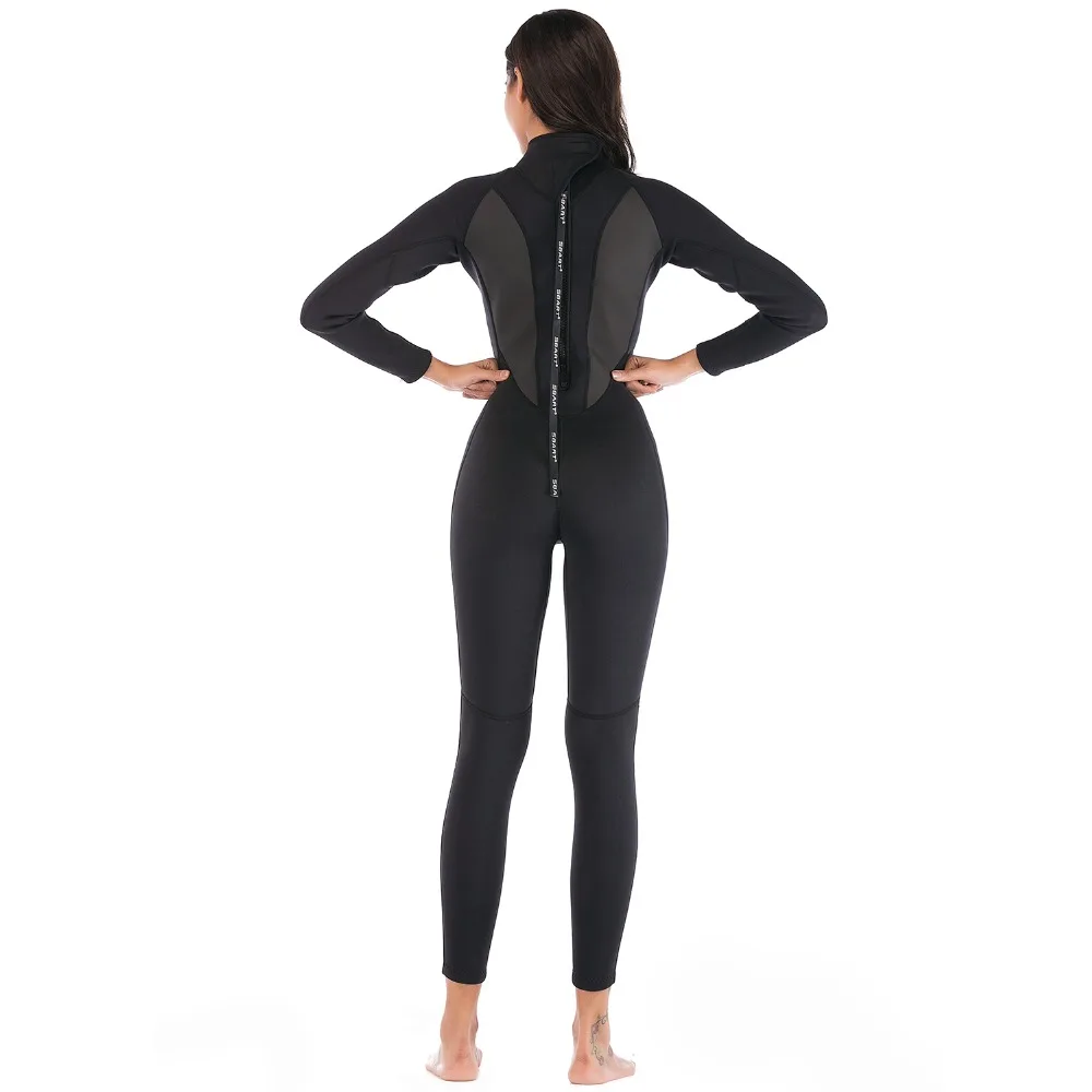 

Women's All Neoprene Diving Suit, 3mm Diving Suit, Solid, Black / Gray, Long Sleeve, Back Zipper