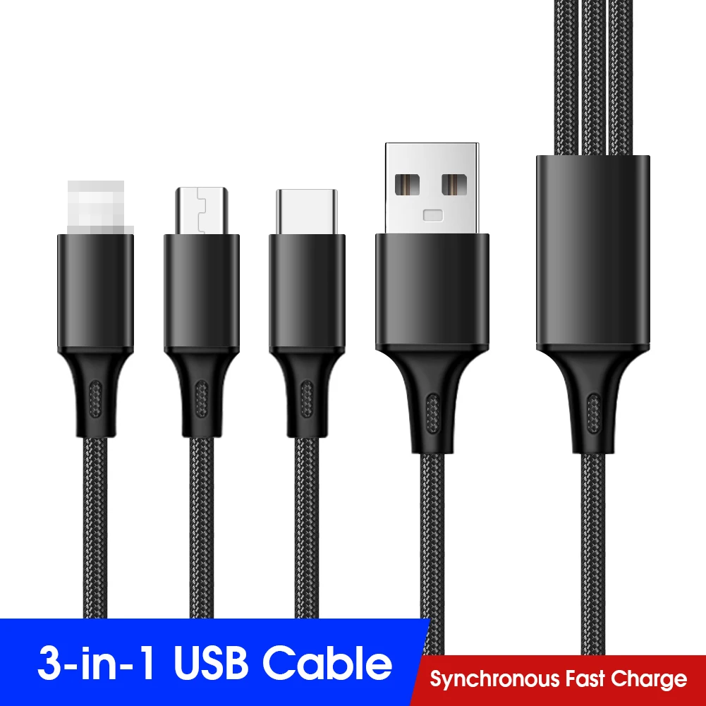 

3 in 1 Nylon Braided USB Cable Type C Cable for Samsung S20 Xiaomi Mi 9 Cable for iPhone 12 X 11 Pro Max Charger Micro USB Cable