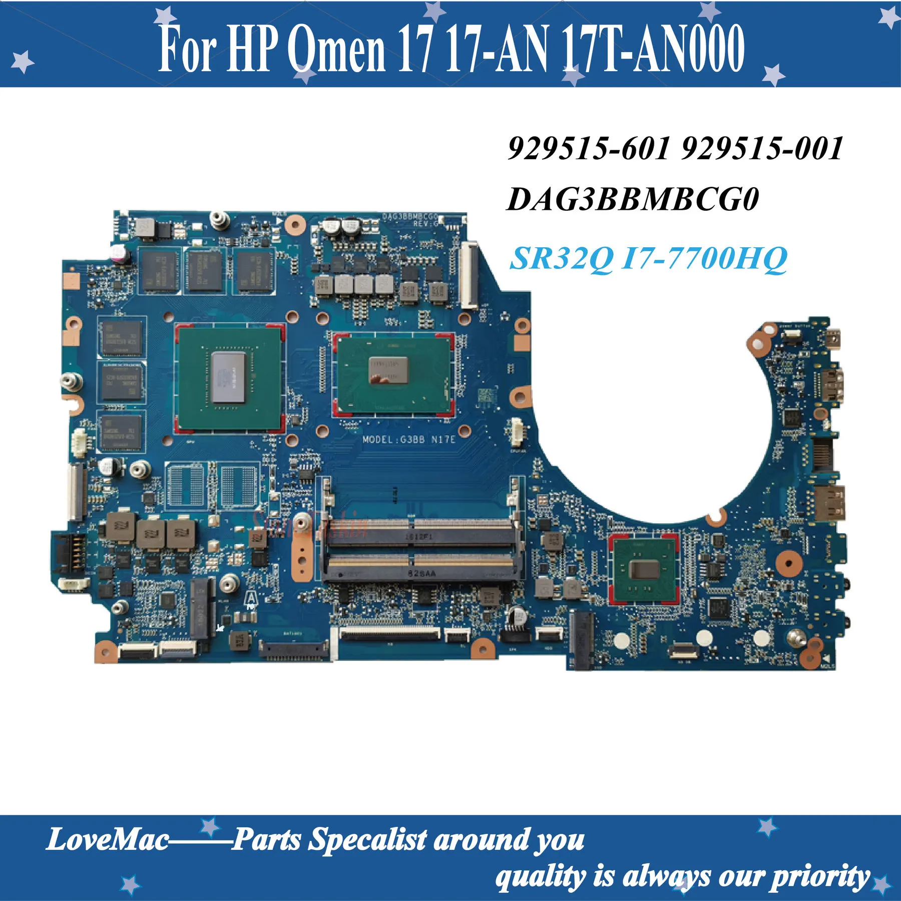 929515-601 929515-001 для HP Omen 17 17-AN 17T-AN000 материнская плата ноутбука GTX1070 8 Гб SR32Q I7-7700HQ DAG3BBMBCG0