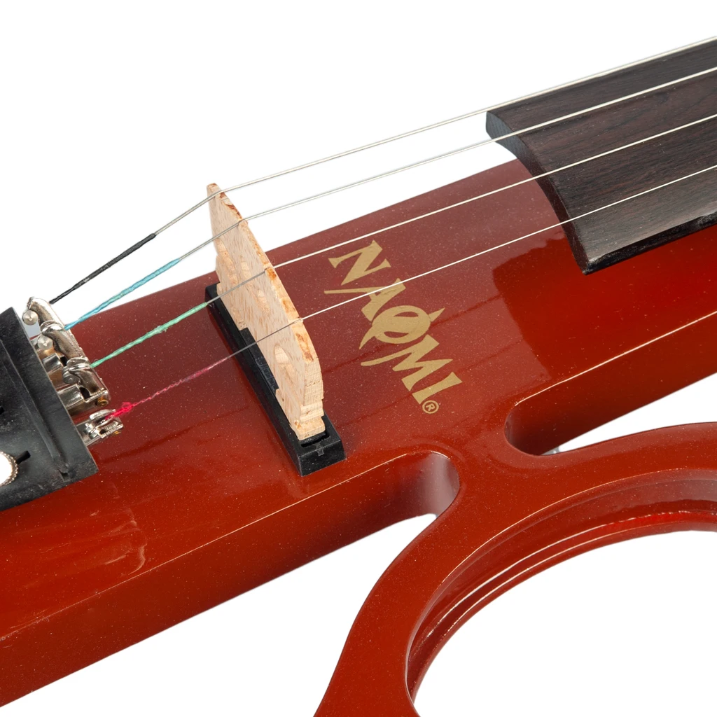 NAOMI Electric Violin Set Red Silent Kit Selected Solidwood Body Ebony Fitting w/ Canvas Violin Case+Brazilwood Bow+Rosin+Bridge enlarge