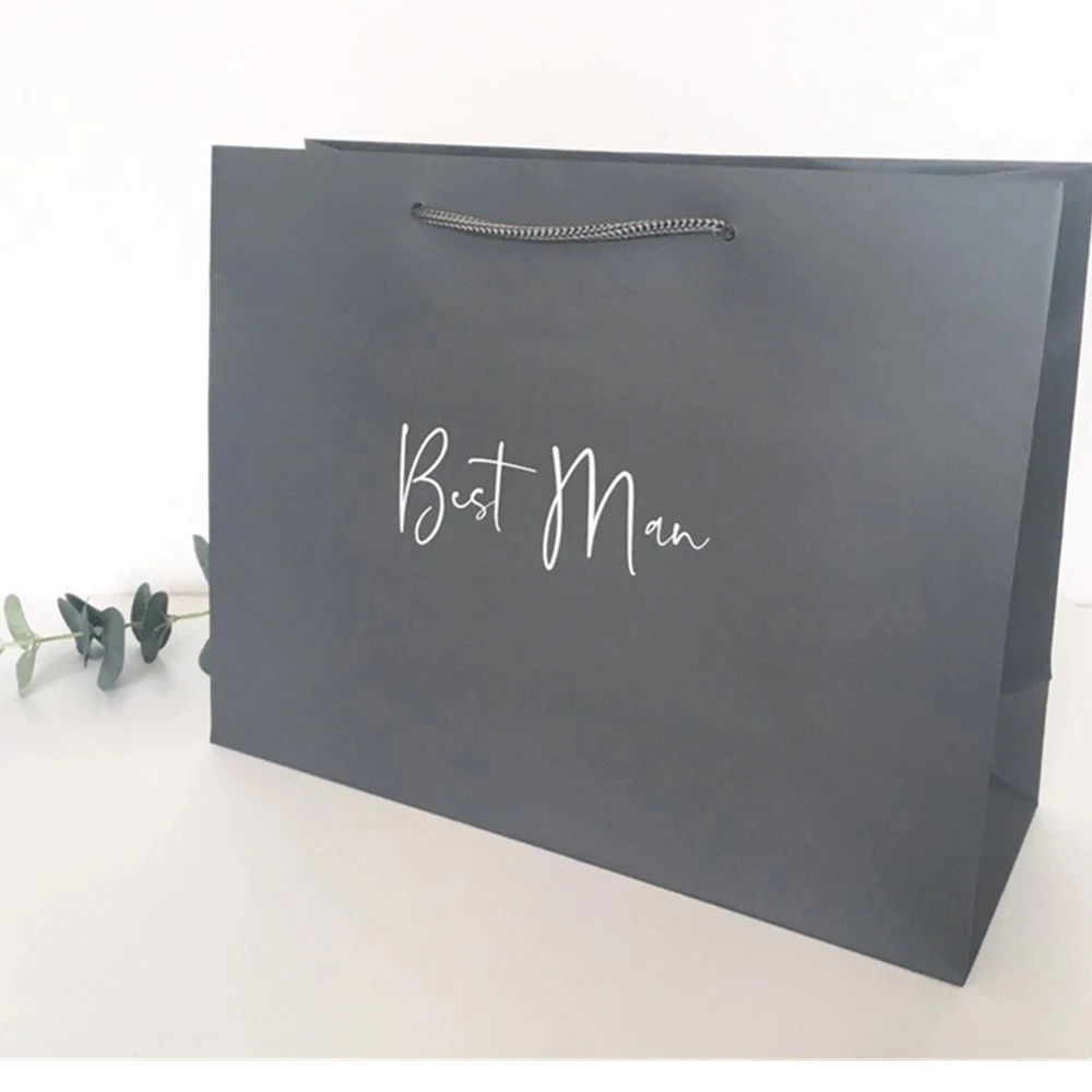

Personalised Grey Gift Bag. Wedding Gift Bag. Groom, Best Man, Groomsman gift bag Page Boy. Bridal Party, Bridesmaid Gift Bag