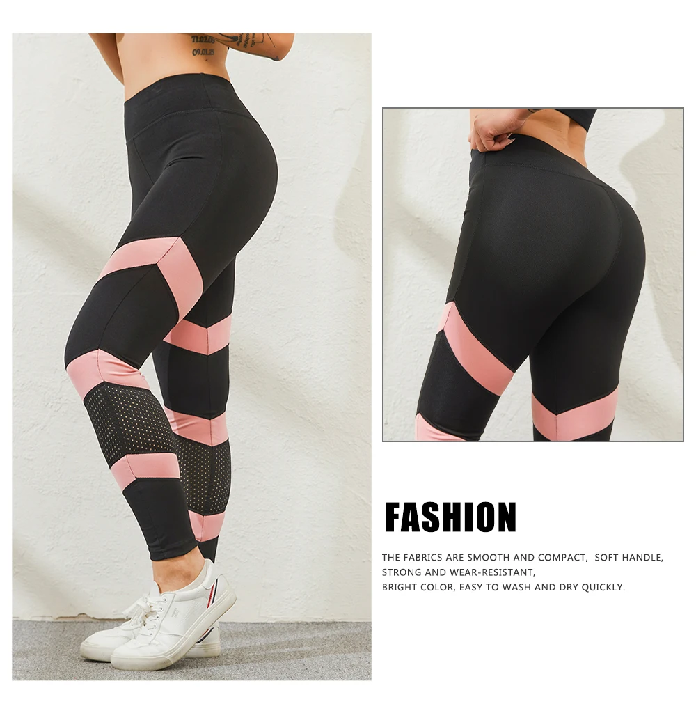 pink leggings SALSPOR Women Mesh Fitness Leggings High Wasit Sexy Patchwork Seamless Push Up Leggings Women Stretch Stripes Leggins Female adidas leggings