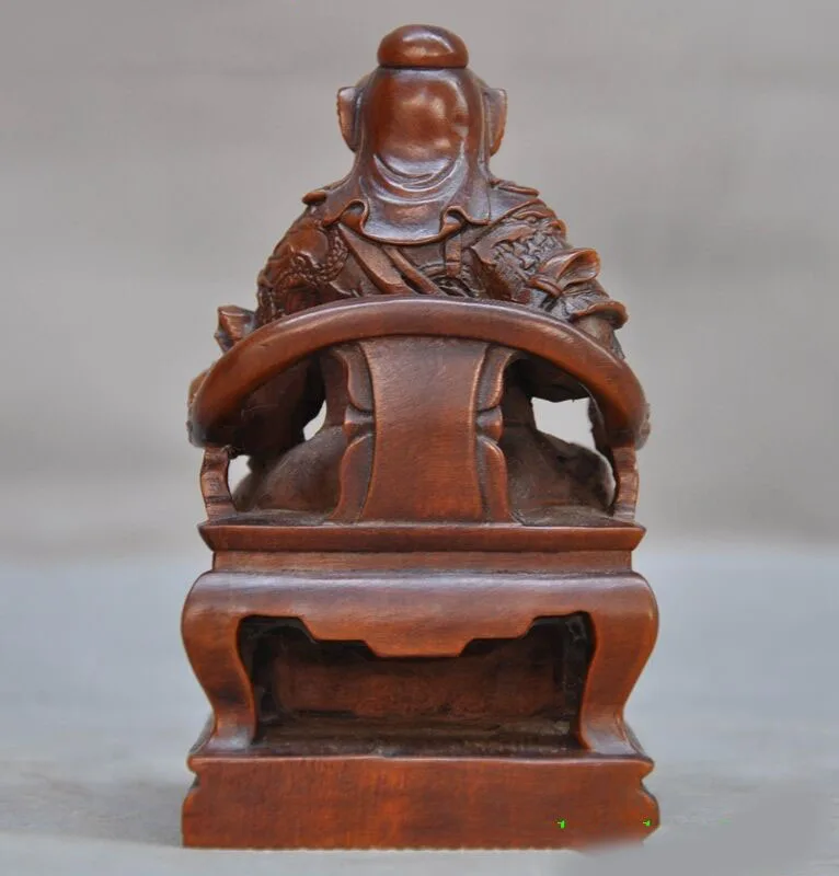 

wedding decoration Old Chinese Boxwood wood hand carved Dragon Guan Gong Guan Yu Warrior God Statue