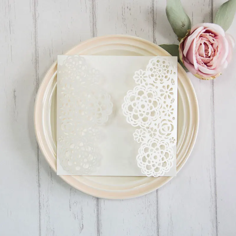 (50 шт./лот) с цветами лазерной резки розовые свадебные приглашения розовое золото