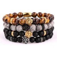 new natural stone men jewelry stainless steel lion head beads elastic bracelet men gift