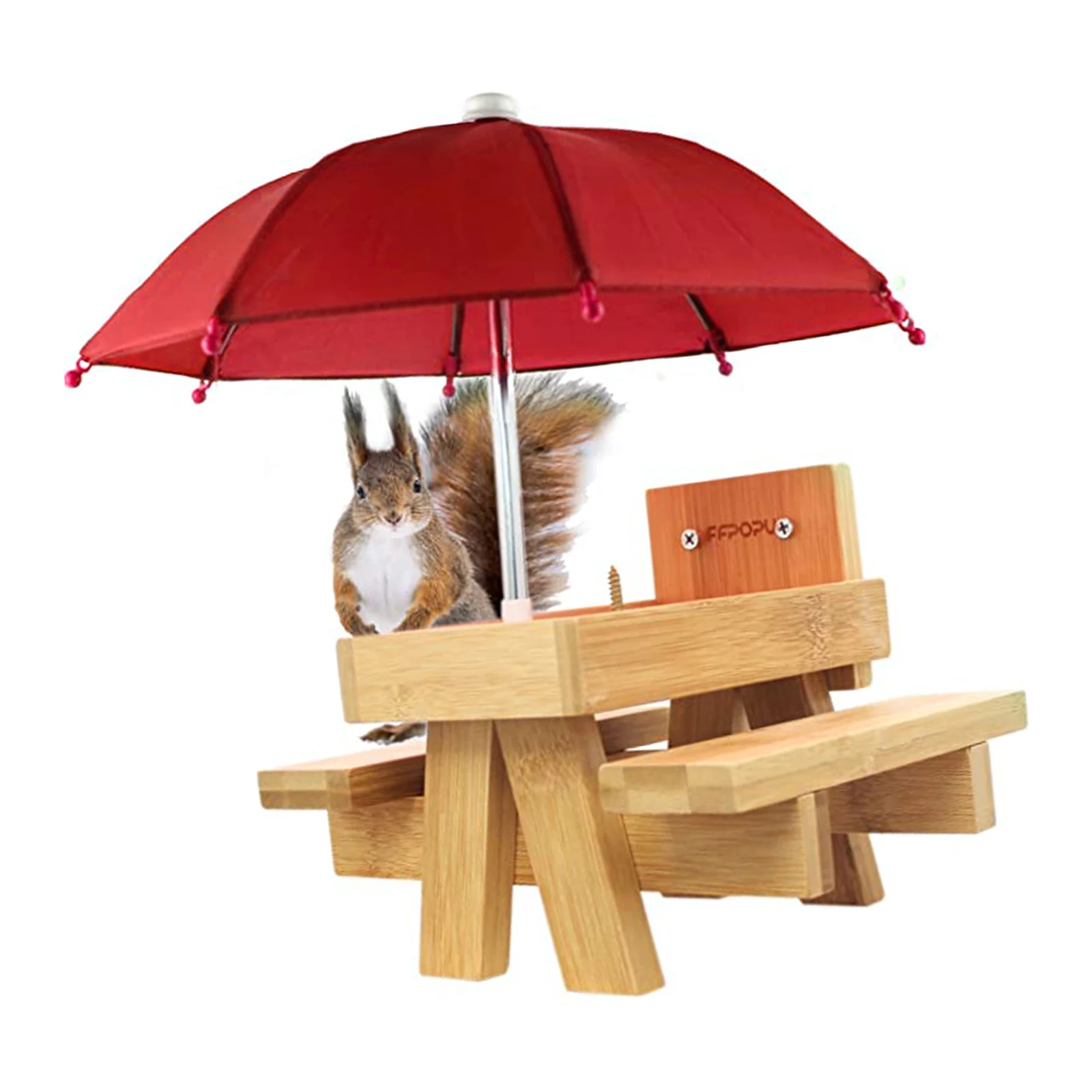 

Outdoor Wooden Squirrel Feeder Funny Squirrel Feeding Table with An Umbrella for Garden Yard Tree