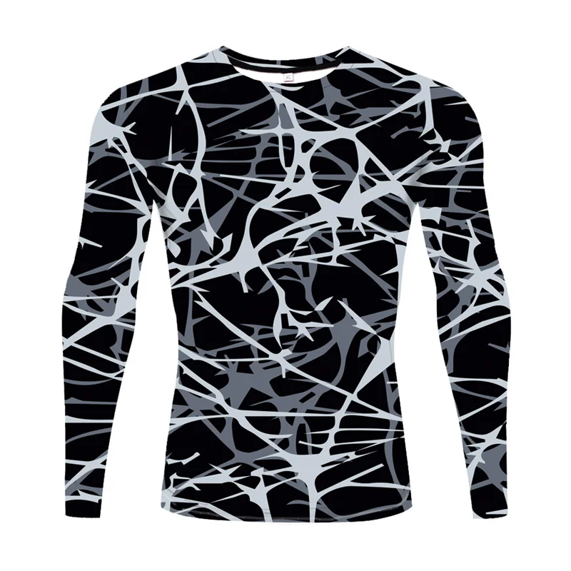 

Irregular Pattern Gym Fitness Tights Men Long Sleeve T Shirt Spring Autumn Shirt Male Female Casual Slim Tee Shirts Sports Tops