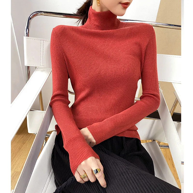 

Women's Basic Vintage Knitted Sweaters Fashion Turtleneck Long Sleeve Knit Pullovers for Women Knitwear Spring Winter 2021 New