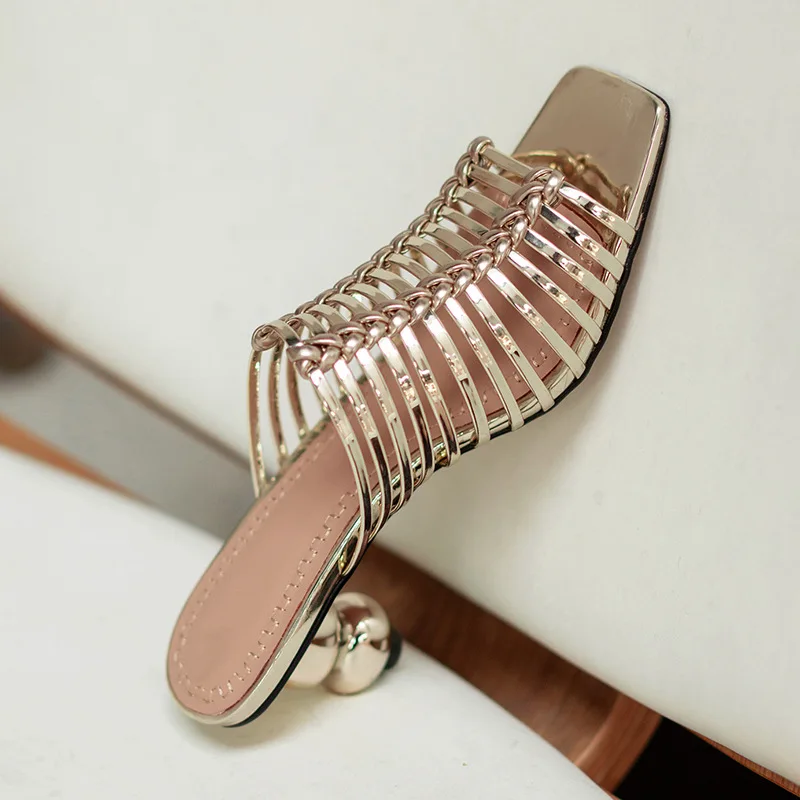 

Square heel Shoes Slippers Casual Peep Toe Low Slides Slipers Women Block Luxury 2021 Scandals Rubber Fabric Retro PU Fashion St