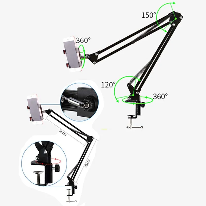 mobile phone tablet holder long arm flexible stand folding universal bracket for cellphone bed desktop mount metal clamp support free global shipping