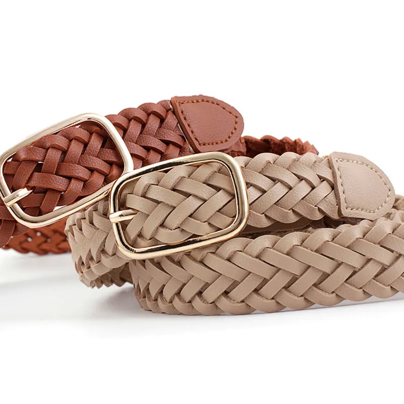 Женский модный винтажный плетеный пояс Boho однотонная женская гладкая пряжка для