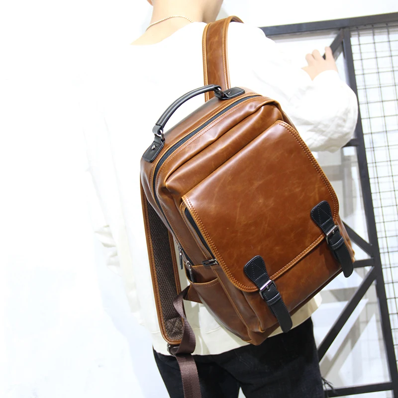 Мужской рюкзак из искусственной кожи высокого качества вместительный модный