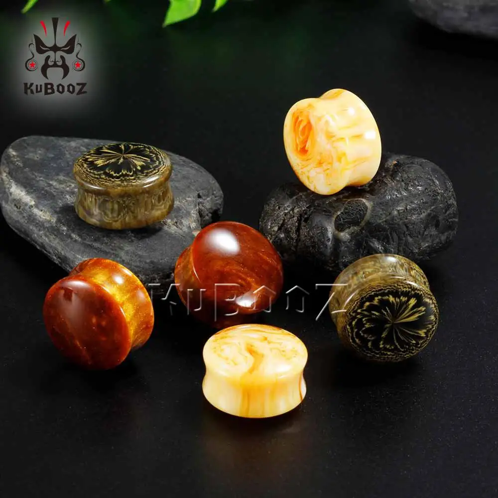 New Stripp Bamboo Yellow Clouds Resin Ear Plugs Piercing Expanders Stretchers Saddle Design Studs Body Jewelry Sale in Pair | Украшения и