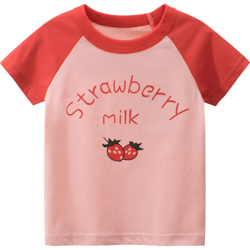 

Cotton Summer Baby girl clothes T-Shirt Children soft Breathable Cartoon Cute Strawberry sport top kids Clothing leisure T Shirt