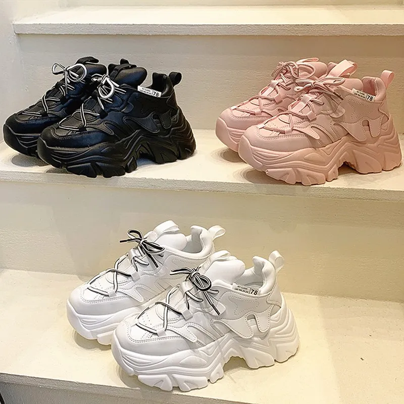 

2021 Women's Chunky Sneakers Thick Bottom Platform Vulcanize Shoes Fashion Breathable Casual Running Shoe for Woman Female 3687