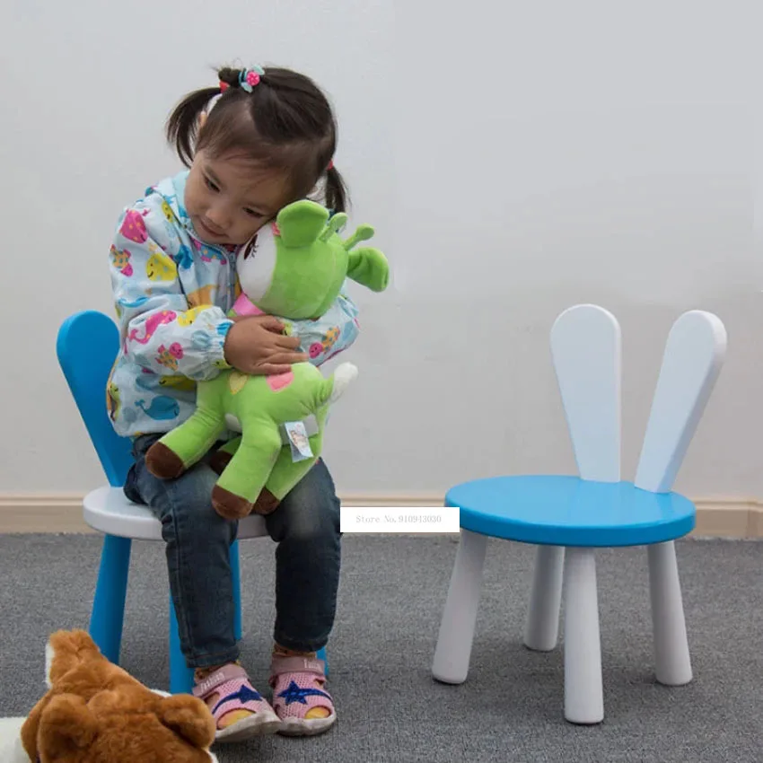Cute Children Rabbit Back Pine Solid Wood Baby Chair Stool Table Set Kids Nursery School Student Study Kindergarten Furniture | Мебель