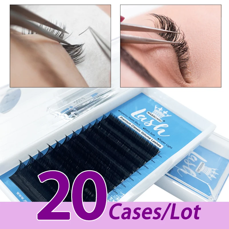 20case/lot Wholesale c/d curl classic russian volume eyelash extensions private label with eyelash extension packaging box
