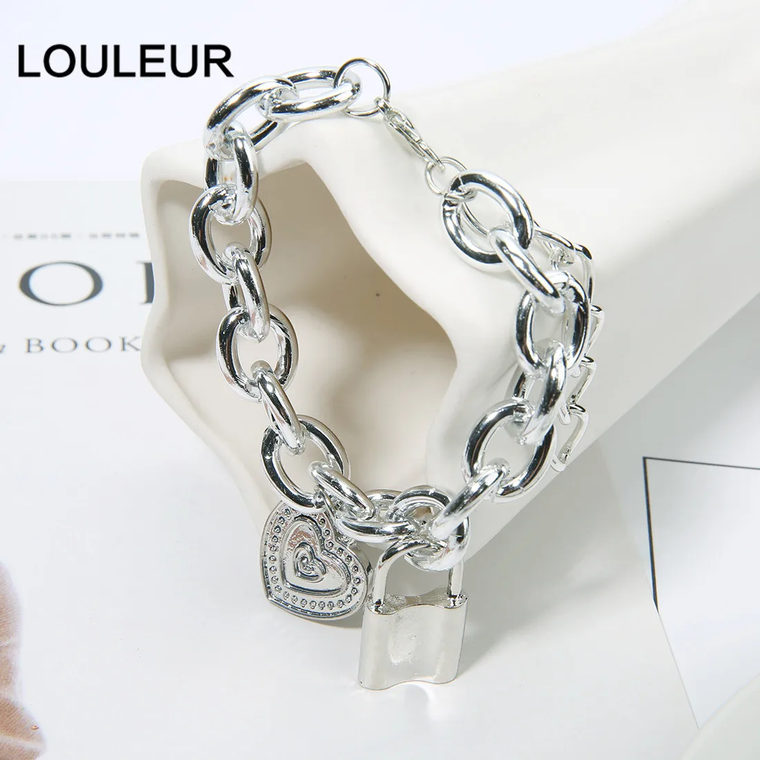 Louleur роскошные серебряные золотые браслеты с замком для ключей, очаровательные браслеты в виде сердца, браслеты для женщин и мужчин, широкая кубинская цепочка, ювелирные изделия из Дубаи