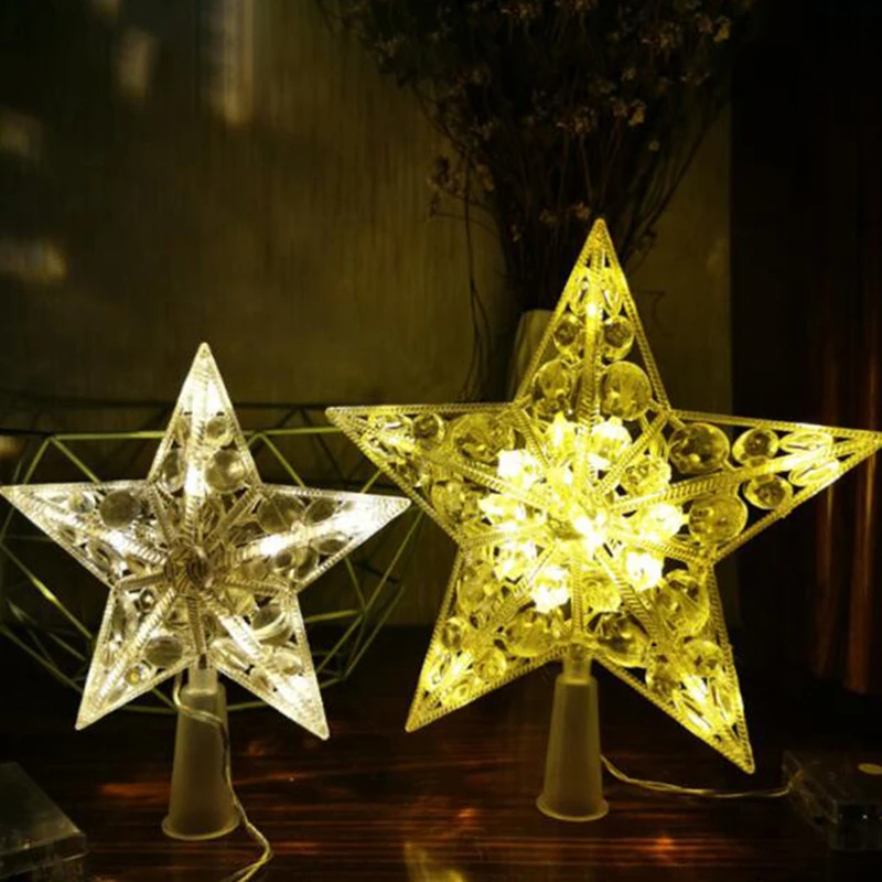 

10 светодиодов, Рождественская звезда, Ночной светильник, топ на рождественскую елку, пятиконечная лампа для свадебной вечеринки, для помеще...